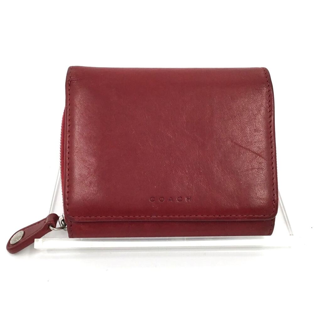 Vintage Coach Red Glove Tanned Leather Wallet Zip Coin ID Card Holder Soft